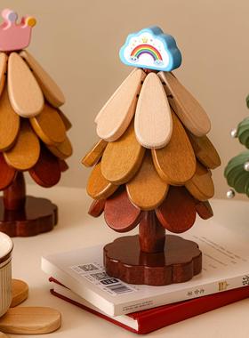 圣诞树隔热垫餐桌摆件高级感创意一棵树实木防烫锅垫折叠杯垫碗垫