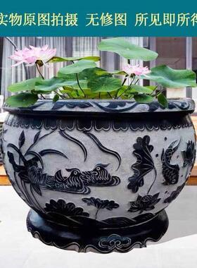 石雕鱼缸门海青石大缸莲花鱼缸家用荷花石缸养鱼庭院水缸旺宅摆件