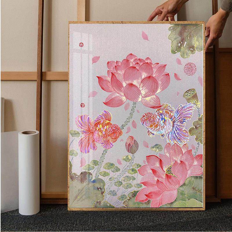 荷花锦鲤钻石画2025新款客厅小金鱼国画艺术手工贴钻画十字绣带框,淘宝优惠券,粉丝福利购,淘宝优惠卷