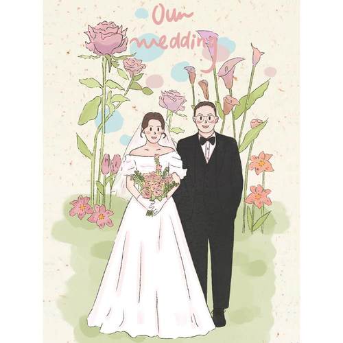 手绘请柬婚纱照婚礼网红人形立牌迎宾定制画头像情侣设计卡通约稿 - 图2