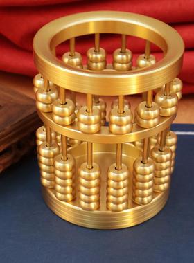 黄铜算盘笔筒摆件中式创意铜笔筒工艺礼品摆饰家居客厅书房办公室