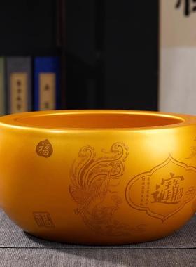 景德镇陶瓷聚宝盆摆件招财进宝生财聚财装饰开 业送礼客厅鱼缸黄
