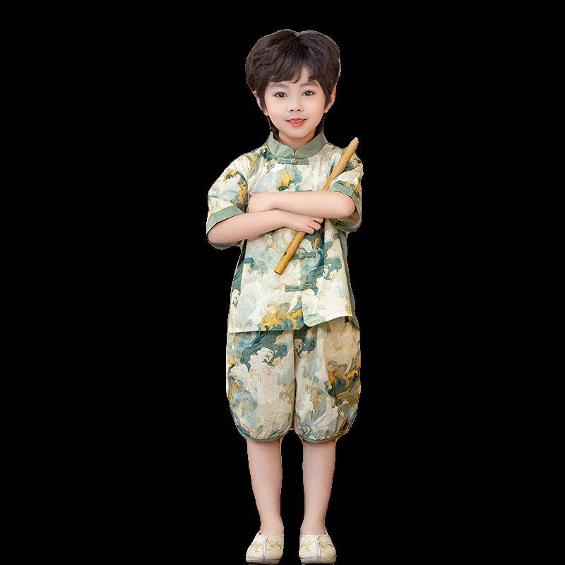 儿童唐装中国风男童汉服古装夏季短袖中式民族演出服宝宝周岁礼服,淘宝优惠券,粉丝福利购,淘宝优惠卷