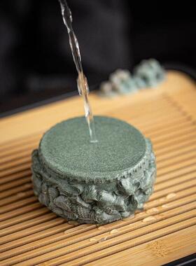 青砂石奇石底座佛像花瓶花盆栽茶壶盖置壶承玉石摆饰搭配圆形托架