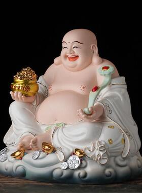 陶瓷大肚笑佛元宝如意布袋弥勒佛神像招财办公室供奉佛像摆件礼品