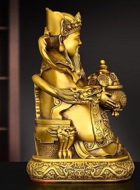 黄铜财神摆件聚宝盆文财神比干店铺开业送礼元宝S财神爷像家用供