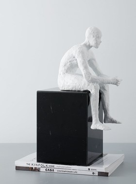 简约现代黑白色i树脂思考者人物雕塑摆件书房样板间桌面装饰