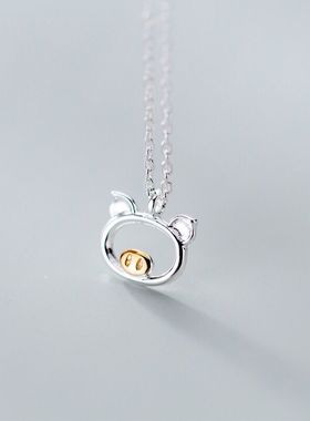 925银小猪项链女韩版简约可爱本命年小猪动物吉祥短款锁骨链