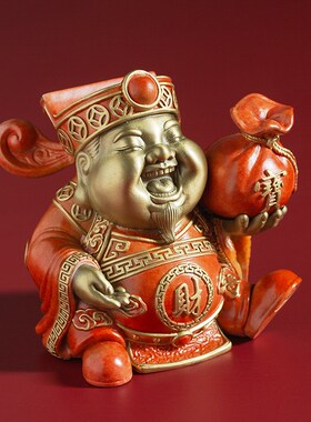 铜财神爷摆e件家用文创开业礼物客厅玄关办公室桌面家居装饰品摆