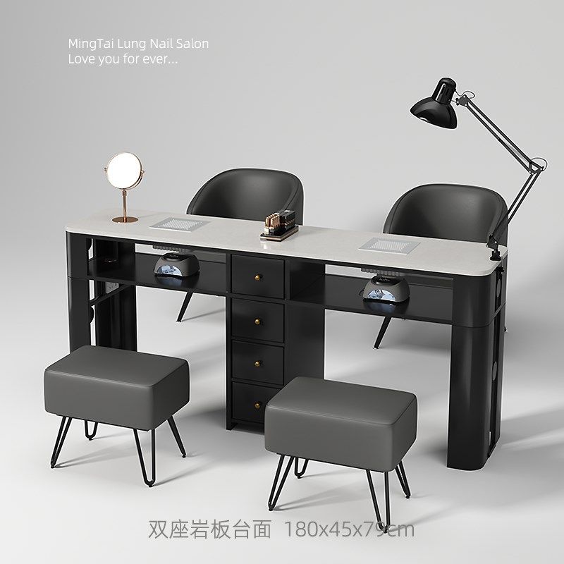 明泰隆岩板美甲桌45宽大理石美甲台桌椅套装带吸尘器美甲店专用桌,淘宝优惠券,粉丝福利购,淘宝优惠卷