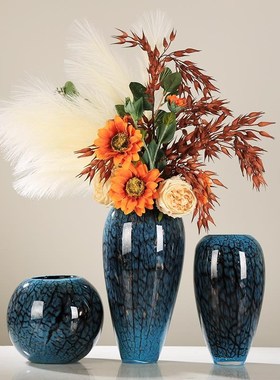 轻奢新中式创意h彩色玻璃花瓶摆件客厅玄关装饰样板间美式干花插