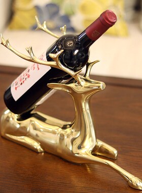 黄铜麋鹿红酒架高档家居轻奢铜鹿创意客厅酒柜Q精致简约现代铜摆