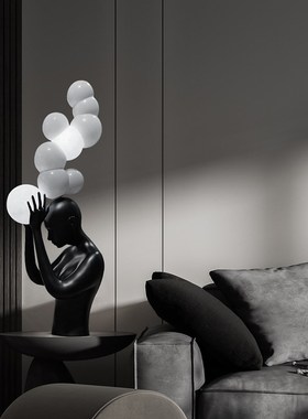 人形雕塑抱球落地灯酒店大堂展厅大型抽象创意设计感软Y装饰品摆