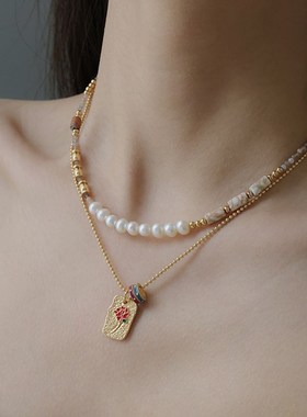 新中式天然石珍珠串珠可叠戴项链女轻奢个性优雅时尚颈链锁骨链