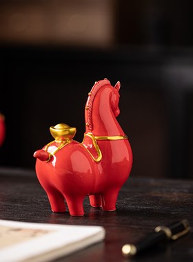 马上有钱创意新中式招财唐马动物摆件家居桌面办公室装饰品工艺品