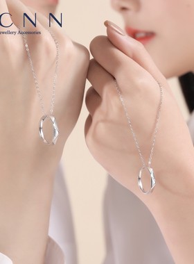 999纯银情侣项链一对女男士情侣款戒指吊坠小众定制刻字圣诞礼物