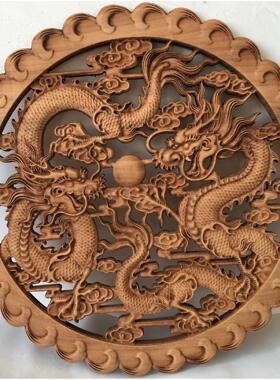 东阳木雕挂件工艺品中国风装饰樟树木墙挂件一年四季祝福38厘米