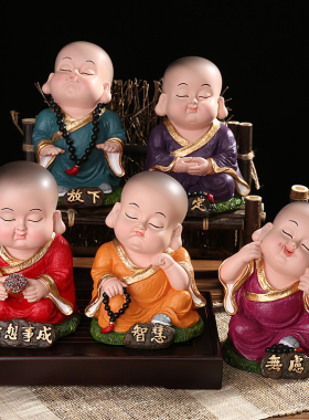小沙弥摆件禅意小和尚工艺品大号可爱办公桌办公室书房客厅装饰品