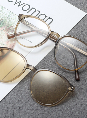 近视太阳眼镜女磁吸套镜圆框TR超轻偏光J墨镜男开车复古眼镜带度