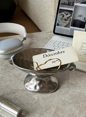 轻奢双耳陶瓷芳香疗法托盘高珠宝存储托盘Wabi-Sabi风格覆古装饰