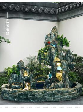 大型假山流水喷泉办公室盆景室内山水景观楼梯鱼池落地摆件庭院