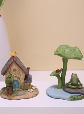 青蛙摆件创意可爱微景观花园树脂动物多肉盆车内装饰办公桌面摆设