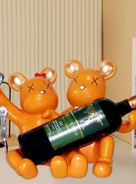 网红轻奢暴力熊红酒架子斜放创意高档葡萄酒柜装饰品摆件乔迁新居