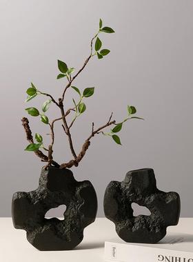 新中式侘寂风创意陶瓷花瓶摆件简约花器客厅书房样板间软装饰品