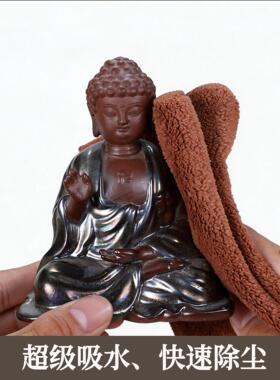 佛堂清洁工具神像实木佛尘扫软毛净佛巾香灰夹香炉清理套装收纳筒