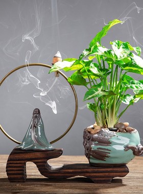 新中式禅意办公室绿植装饰品小摆件客厅书桌家居陶瓷桌面盆栽摆设