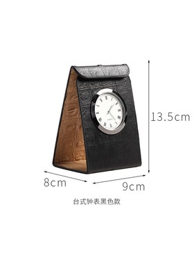 简约现代金属皮革艺术台式钟表摆件样板间卧室床头柜客厅桌面摆设