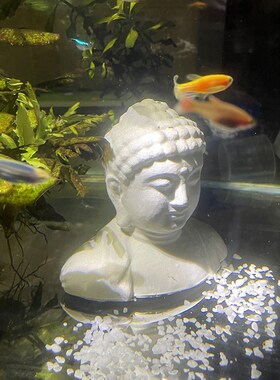 栩元中式禅意佛头佛像鱼缸造景摆件水族箱创意水泥沉底微景观装饰
