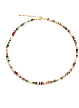 夏季新款多巴胺串珠项链混彩色轻奢小众高级感串珠珍珠项链锁骨链