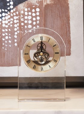 法式中古透明小众座钟摆件样板间客厅电视柜玄关书桌面家居装饰品