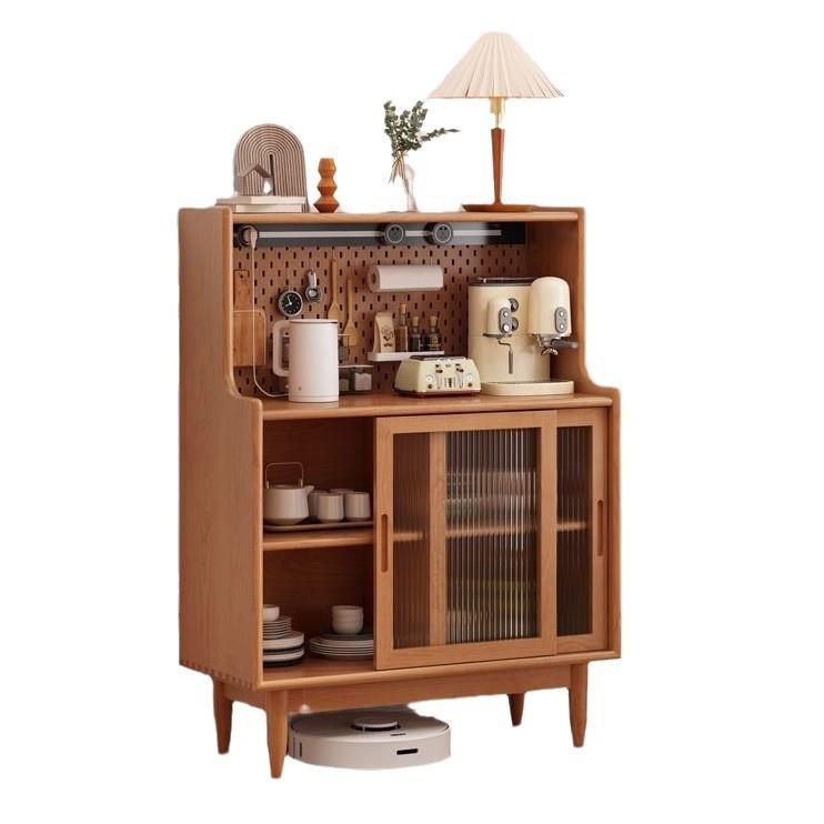 Small apartment sideboard Japanese style simple solid wood storage cabinet restaurant side cabinet hole board storage cabinet wall tea cabinet