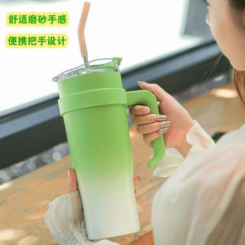 新款夏季吸管杯不锈钢保温杯大容量水杯保冷咖啡杯高颜值巨型杯子 - 图1