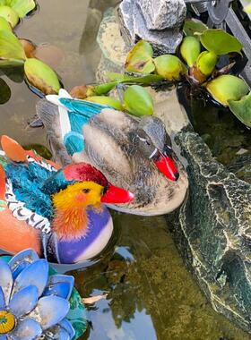 彷真鸳鸯浮水摆件花园庭院水池假山水景鱼缸造景装饰树脂工艺礼品