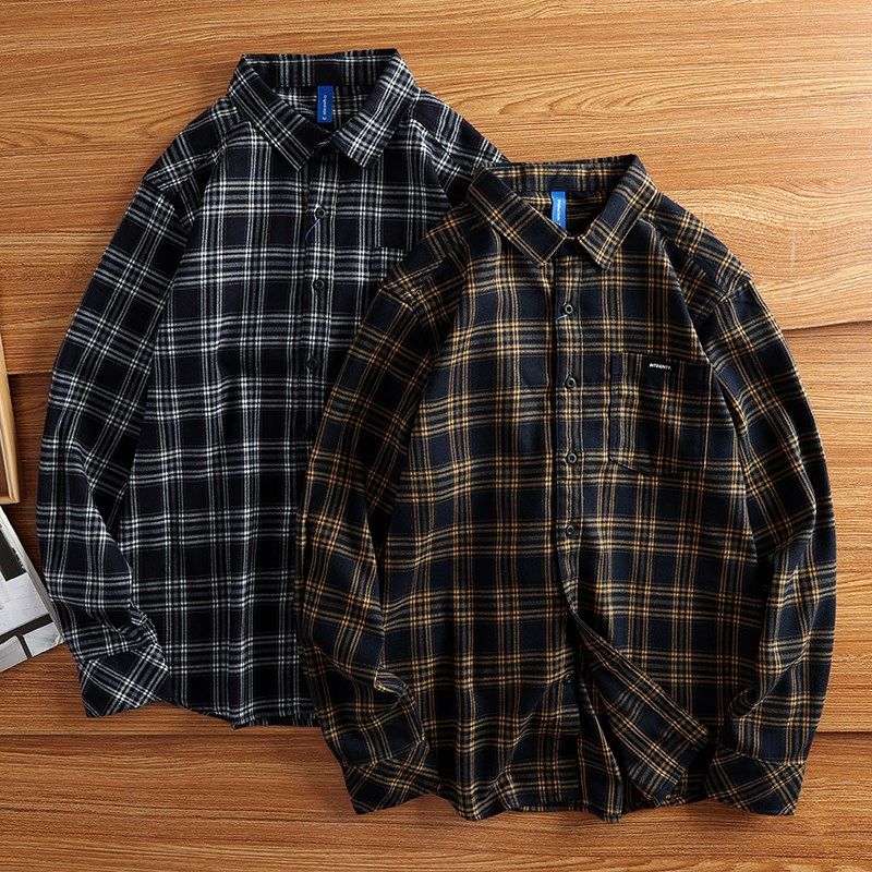 美式复古格子衬衫k男长袖宽松春秋百搭上衣高级感潮流外贸休闲衬,淘宝优惠券,粉丝福利购,淘宝优惠卷
