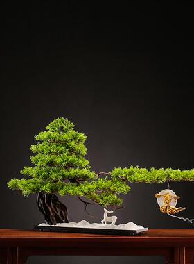 新中式禅意仿真迎客松盆景小摆件玄关办公室景观客厅绿植软装饰品