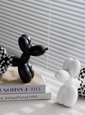 北欧现代创意棋盘格狗轻奢树脂高级感桌面客厅电视柜装饰可爱摆件