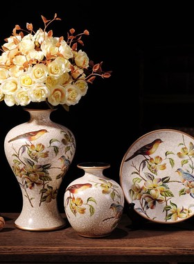 美式复古陶瓷摆件花瓶盘子欧式客厅玄关酒柜现代创意家居装饰品