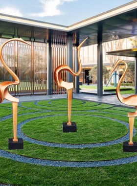 户外园林玻璃钢抽象仙鹤雕塑花园景观小品庭院水池草坪动物装饰品