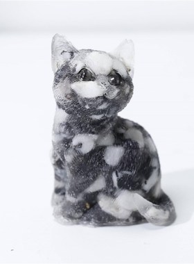 天然水晶碎石滴胶可爱猫咪招财小猫动物公仔摆件家居书桌装饰