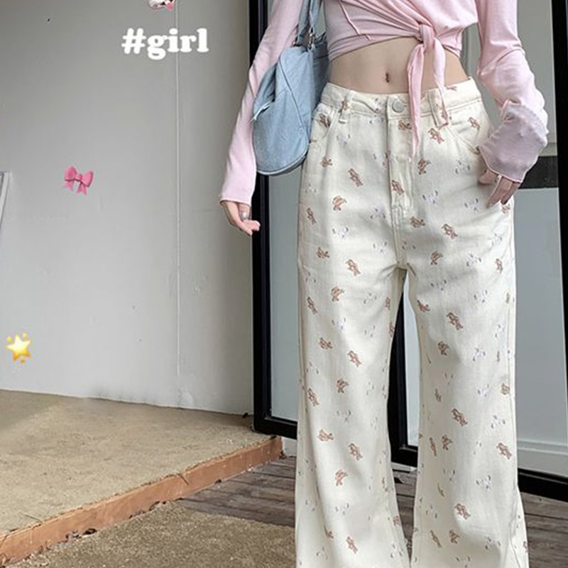 春秋新款2-300斤高腰卡通牛仔裤胖mm大码女装梨形身材宽松阔腿裤 - 图3
