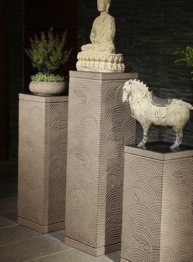 新中式禅意展示柱室内客厅茶室庭院装饰仿古招财流水摆件花盆底座