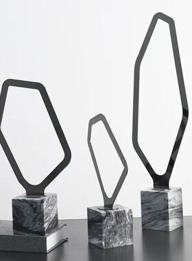 轻奢创意几何抽象金属圆球大w理石钥匙收纳托盘客厅桌面摆件装饰