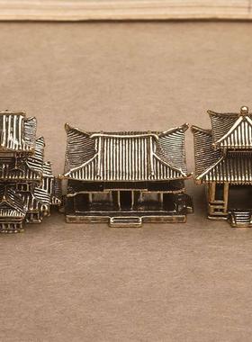 黄铜客栈造景小摆件假山奇石水陆鱼缸庭院盆景书房古建筑古楼模型