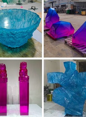 抽象创意大型透明雕塑酒店家居客厅水晶树脂茶几吧台椅子摆件定制