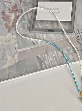 天然淡水珍珠绿松石气球狗项链可拆卸万能扣项链女长款毛衣链女