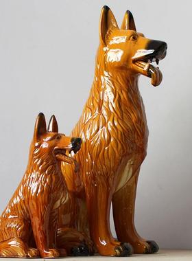 陶瓷狗狗摆件生肖狗招财狗旺财狗守财狗工艺品风生水起唐三彩狼狗